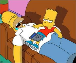 Układanka Bart siedzi na brzuchu Homera