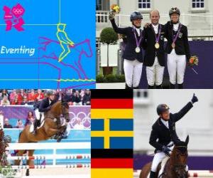 Układanka Dekoracji jeździec WKKW, Michael Jung (Niemcy), Sara Algotsson Ostholt (Szwecja) i Sandra Auffahrt (Niemcy) - London 2012-