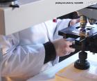 Układanka Naukowiec z mikroskopem w laboratorium